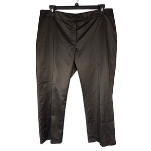 Oltre Pants Satin Straight Leg Cropped USA 16 IT 52 Dark Brown Made in Italy